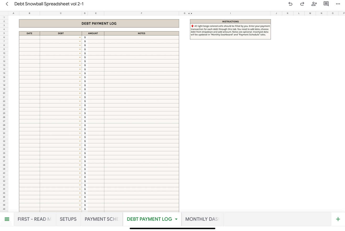 Debt Snowball Spreadsheet