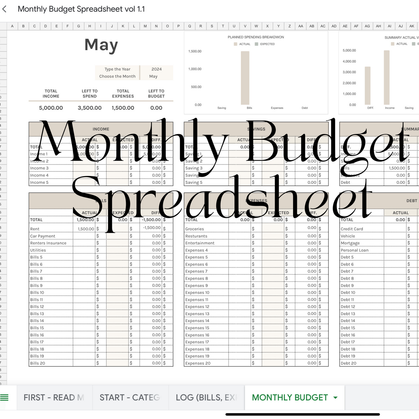 Monthly Budget Spreadsheet