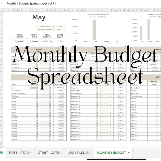 Monthly Budget Spreadsheet